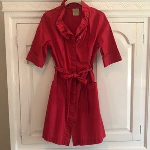 Anthropologie Red shirt dress with ruffle collar